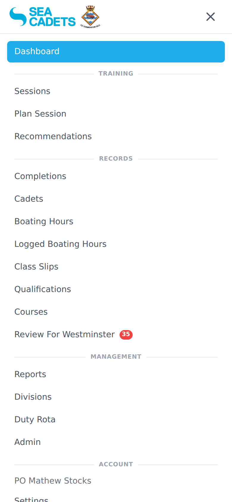 Navigation menu on mobile